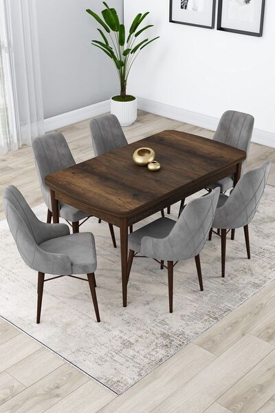 Canisa Concept Lia Serisi 80x132 Açılabilir Mutfak Masası Takımı Barok Desen ...