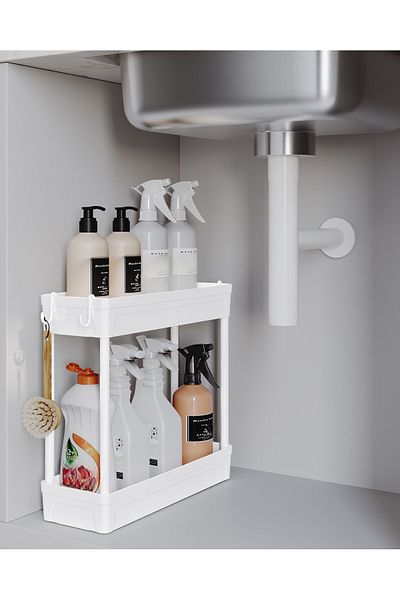 ATA HOME Organizator pentru baie și dulap Rafata cu 2 niveluri - Organizator multifuncțional sub chiuvetă