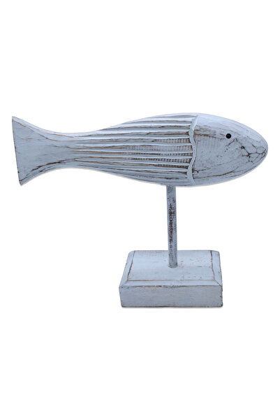 Hedicaret Ahşap Balık Biblosu Beyaz Dekoratif Obje Ayakta Durabilen