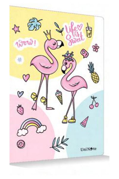 ÇINAR DEFTER Caiet de școală A4 cu 60 de coli cu model flamingo în carouri