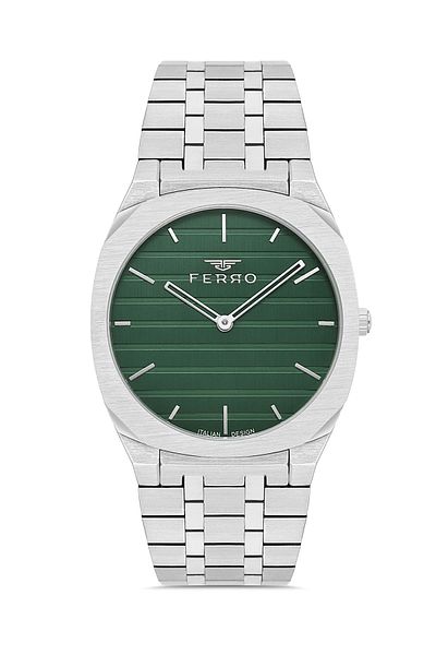 FERRO Men's Silver Color Green All Sport-Classic Calendar Wristwatch + Bracelet with Gift