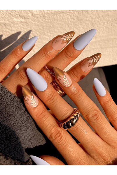 TipsArt Mavi Pembe Simli Desenli 24’lü Takma Tırnak Seti & Zararsız Yapıştırıcı