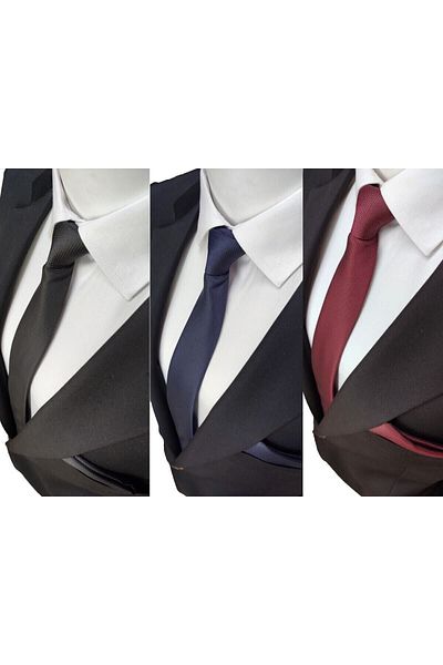 Elegante Cravatte Μαύρο - Navy Blue - Claret Red Χρώμα 3 τεμαχίων Dobby γραβάτα και μαντήλι