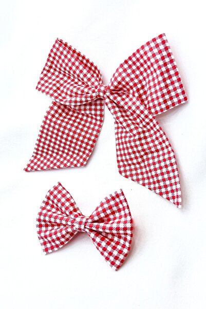 ESLE AKSESUAR Mother Daughter Combination Red White Checkered Bow Ribbon Buckle Ribbon Buckle