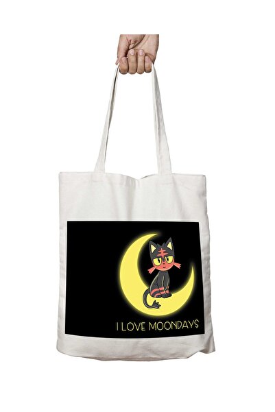 ART HEDİYE I Love Moondays - حقيبة كتف مطبوعة دائمة قابلة للغسل