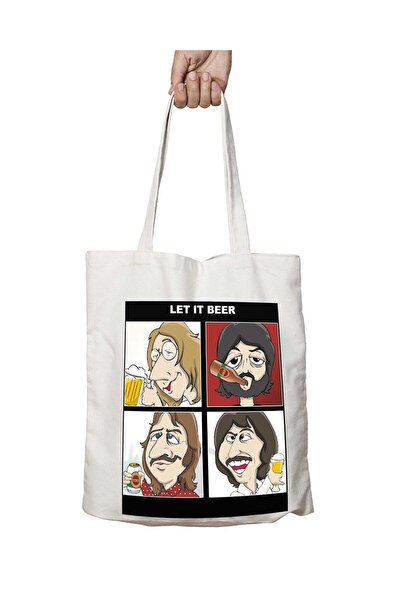 ART HEDİYE The Beatles - Let It Beer II Πλαϊνή μόνιμη τυπωμένη τσάντα που πλένεται
