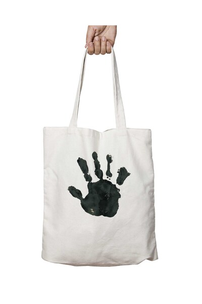 ART HEDİYE Black Mão Touch - Permanent Printed, Washable Shoulder Tote Bag