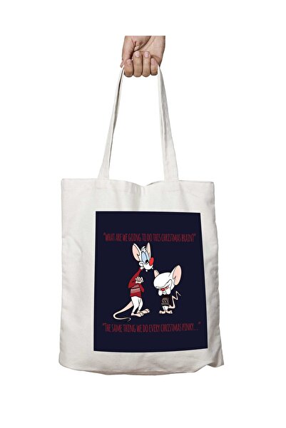 ART HEDİYE Pinky і The Brain Kiralı Мийний плечовий полотняний мішок - Christ...