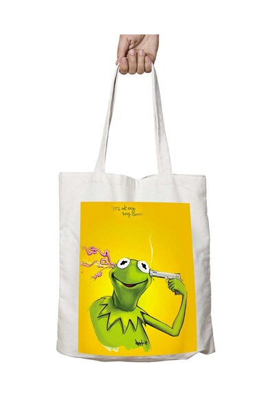ART HEDİYE حقيبة كيرميت نوت إيزي - نمط شارع سمسم، تدوم على الجانبين وقابلة للغسل