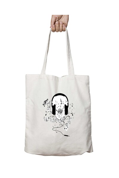 ART HEDİYE Musical Notes and Headphones Patterned - Washable Permanent Bag