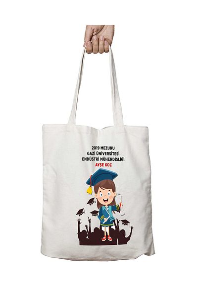 ART HEDİYE Graduation Souvenir - Two Sides lasting, Printed, Washable Shoulder Tote Bag