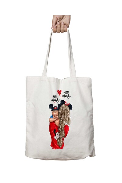 ART HEDİYE Mickey Mother Baby - Υφασμάτινη τσάντα ώμου με διάρκειακή εκτύπωση...