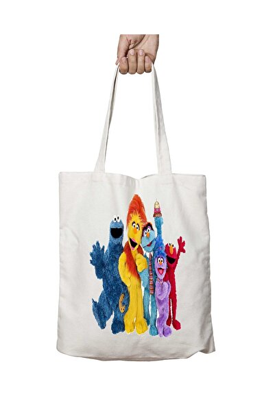 ART HEDİYE شارع سمسم - حقيبة كتف من القطيفة على الجانبين وقابلة للغسل