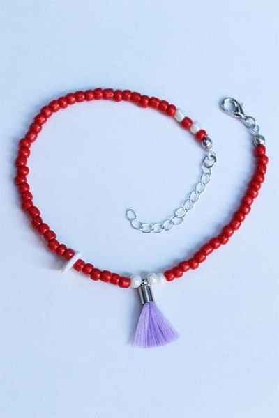 Sose Moda Lilac Tassel Detailed Double Bead Bracelet