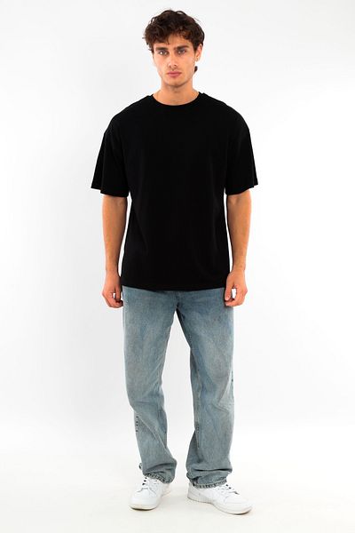Trend42plus Μαύρο μπλουζάκι μεγάλου μεγέθους Oversize Fit 100% βαμβάκι