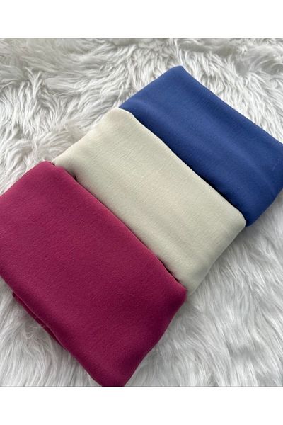 feronis Hijab Γυναικείο Βαμβακερό Σετ Μοντέλο Cazz Shawl 3 τεμαχίων _ Λευκό - Σκούρο Φούξια - Μπλε Σαξ