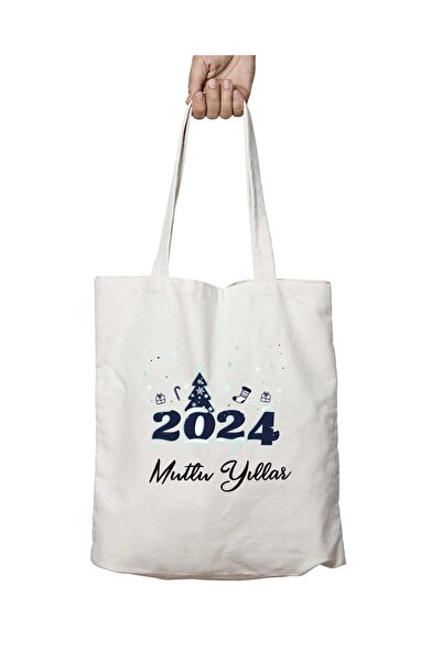 ART HEDİYE HAppY New YeAr - Pine Tree Written, lAsting Printed WAshAble BAg
