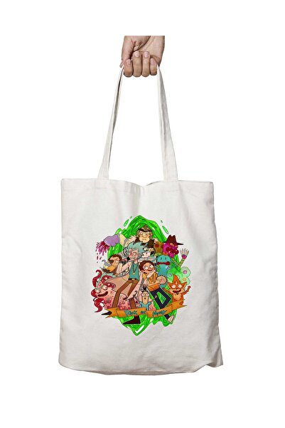 ART HEDİYE حقيبة ريك آند مورتي مطبوعة قابلة للغسل - البكتيريا وجميع الشخصيات تدوم على الوجهين