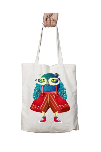 ART HEDİYE My Owl Red Pants - حقيبة كتف للمدرسة والشاطئ قابلة للغسل ومطبوعة ب...