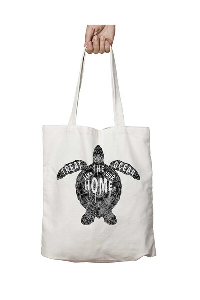 ART HEDİYE Ocean Turtle Pattern - Washable Permanent Shoulder Tote Bag