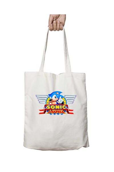 ART HEDİYE حقيبة كتف سونيك مانيا مطبوعة قابلة للغسل على الوجهين - للمدرسة والشاطئ