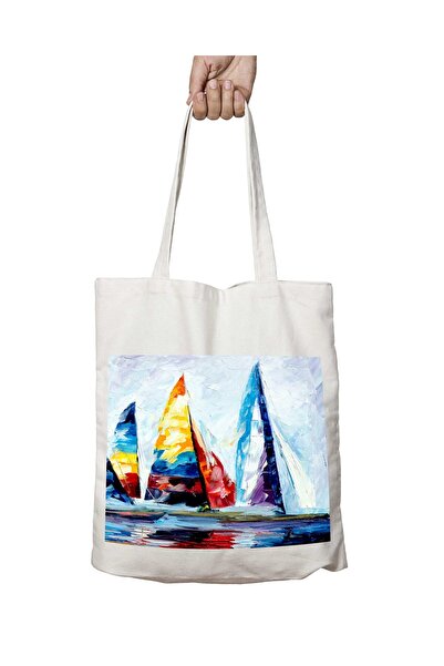 ART HEDİYE سفن شراع ملونة - حقيبة قابلة للغسل مطبوعة على الجانبين