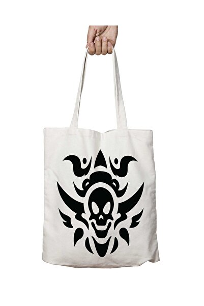 ART HEDİYE Skull Tattoo PNG Mesh - Two Sides Permanent Printed Washable Shoulder Tote Bag