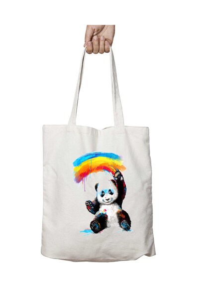 ART HEDİYE Panda Rainbow - Two Sided, Washable Shoulder Tote BaG