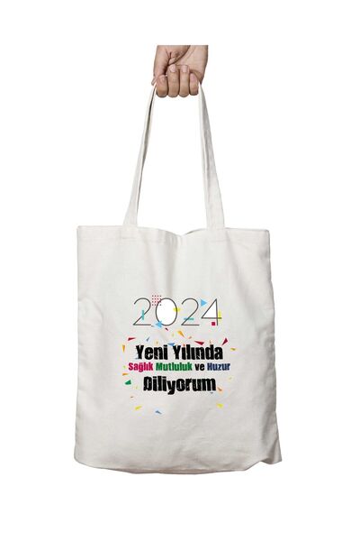 ART HEDİYE Health Peace in the Year - Confetti Washable Bag, Two Sides Lasting Printed