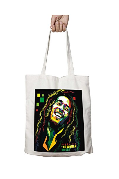 ART HEDİYE حقيبة بوب مارلي - لا نساء لا تبكي قابلة للغسل، مطبوعة على الجانبين