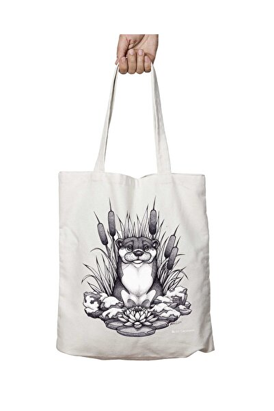 ART HEDİYE Otter and Aquatic Plants Patterned - Washable Permanent Bag