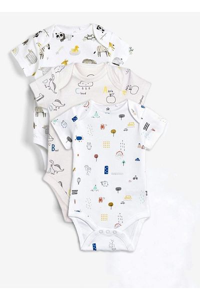 Hamuen 3-Piece Mixed Patterned Baby Bodysuit - 100% Organic Cotton, with Snap Fasteners