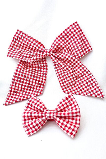 ESLE AKSESUAR Mother Daughter Combination Red White Checkered Bow Ribbon Buckle Ribbon Buckle