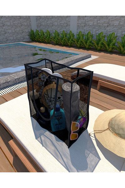 Özlem Toys Geantă utilă pentru piscină de plajă Lux Mesh cu buzunare cu volum mare și mânere