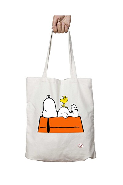 ART HEDİYE SNOOPY Washable Printed Shoulder Tote Bag for School and Beach - L...