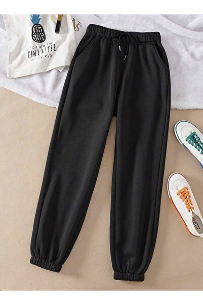 Harmandar Unisex Siyah 2iplik Paçası Lastikli Jogger Eşofman Altı