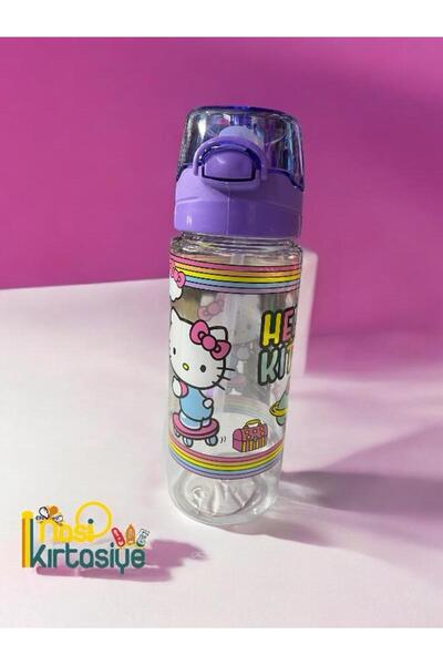 Nasip Kırtasiye Lisanslı Hello Kity Mor 500 ML Pipetli Plastik Matara & Suluk