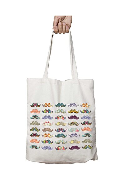 ART HEDİYE Vintage Mustaches - Two Sided Printed WashaBle Bag