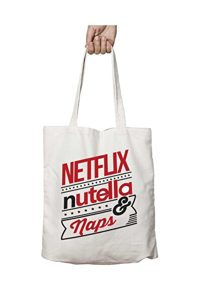ART HEDİYE NETFlIX, NUTEllA, NAPS - Washable Permanent Shoulder Tote Bag, Two Sides Printed