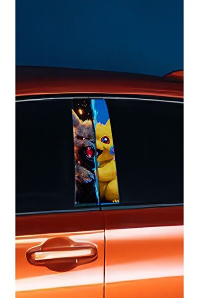 YENİ CREATİVE Araç Kapı Direk Kaplama Folyosu Pikachu Desenli (SAĞ SOL TAKIM) (2 ADET) - 22x50 Cm