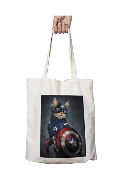 ART HEDİYE حقيبة كتف كابتن أمريكا بتصميم قطة ودرع تدوم طويلاً وقابلة للغسل عل...