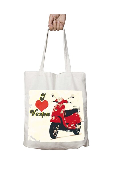 ART HEDİYE Red Vespa Motor Pattern - Washable Permanent Printed Bag
