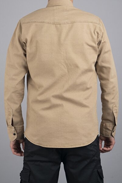 bombe Slim Fit Ανδρικό Βαμβακερό Τζιν Πουκάμισο Μπεζ