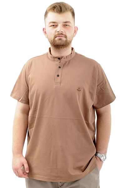 ModeXL Ανδρικό μπλουζάκι Plus Size Mode XL - Κουμπί, Καυτός γιακάς, Καφές με γάλα U24339