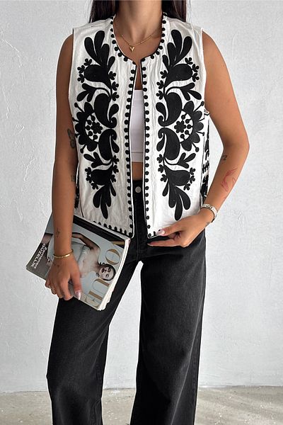 FEMELLE White Embroidered - linen Women's Vest, Special Design