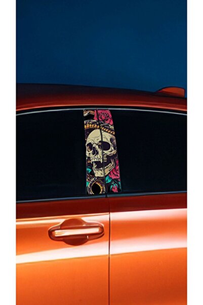 YENİ CREATİVE Araç Kapı Direk Kaplama Folyosu Kuru Kafa Gül Desenli (SAĞ SOL TAKIM) (2 ADET) - 22x50 Cm