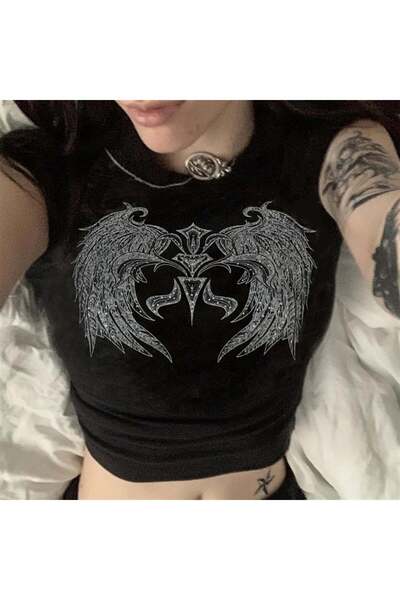 GOSSİP TEAM Gossip Team - Crop negru imprimat Diamant