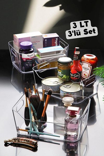 özmen home 3 Lt Clear Refrigerator & Cabinet Organizer 3 Pieces 23x16x9,5 Cm