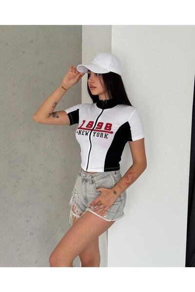 GOSSİP TEAM Gossip Team 1898 - Bluză crop cu fermoar cu imprimeu New York