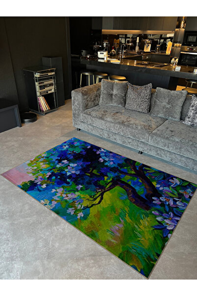 Rugs Modern Halı Soyut Tasarım Pastel Renkler Ağaç ve Çiçek Desenli Modern De...